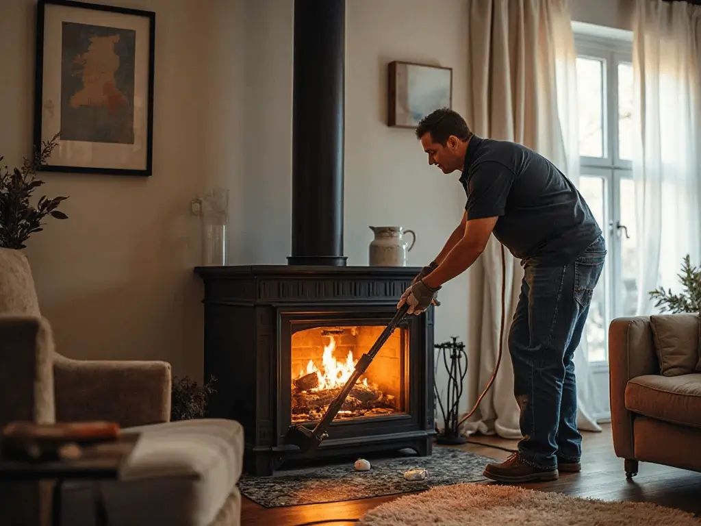 Professional chimney technician doing Chimney Cleaning on a residential home in Queens, NY